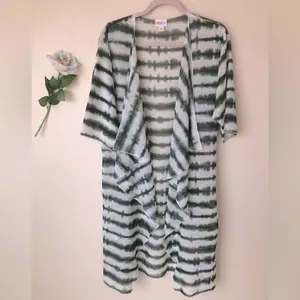 Lularoe Shirley women’s Kimono White With Green Tie Dye Sheer Chiffon Size S thumbnail 3
