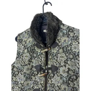 Vintage Baxis & Baxis Floral Tapestry Vest Faux Fur Collar‎ Toggle Closure Small thumbnail 2