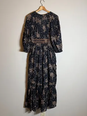 Free People Golden Hour Floral Maxi Dress Women's XS Black Ruffle Smocked Boho thumbnail 7