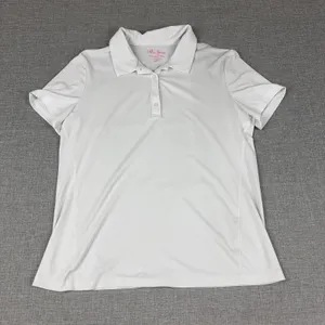 Lillie Green Pulitzer Polo‎ Womens L White Short Sleeve Button Stretch Golf thumbnail 1