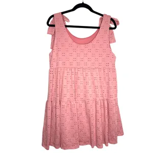 SPLA Eyelet Tie Shoulder Tiered Mini Dress Size Large Pink Cottagecore Easter thumbnail 10