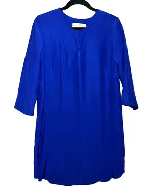 Amanda Uprichard Royal Blue Silk‎ Shift Dress Midi 3/4 Sleeve Sz L Preppy Luxury thumbnail 1