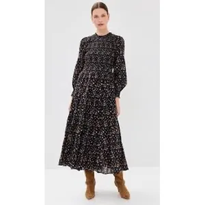 Hill House Home Vivianne The Nap Dress long sleeve black pink women's size small thumbnail 2