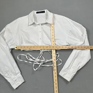 Lioness White Crop Top Shirt S Tie Front Long Sleeve Button Down Collared Croped thumbnail 3
