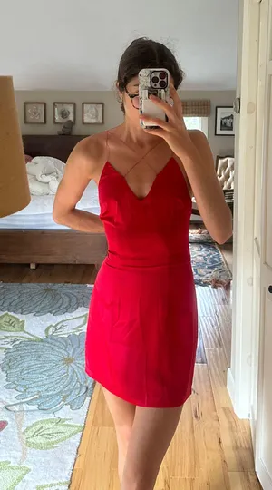 Revolve Red Satin Mini Dress thumbnail 1