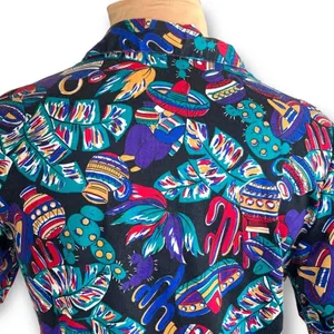 Vintage Colorful Festival Button Up‎ Shirt Southwestern Medium Novelty Print thumbnail 6
