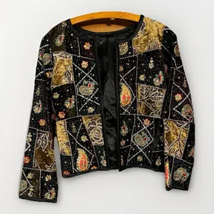 Vintage Velvet Patchwork Embroidered Jacket Black Size M thumbnail 1
