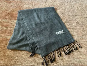 Cashmere Feel Italy Design Scarf Gray Herringbone Fringed 58”x12.5” Unisex thumbnail 1