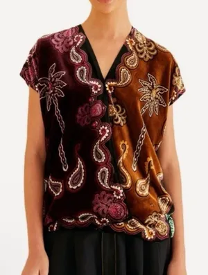 Farm Rio Multicolored Oversized Velvet Top/Blouse(Size Small) thumbnail 1