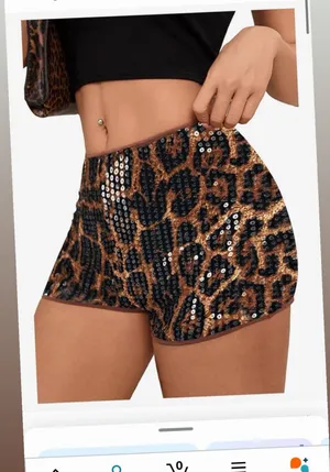 Leopard print sequin shorts thumbnail 1