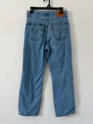 Levi’s Premium Denim Ribcage Straight Ankle Medium Wash Blue Distressed Jeans 29 thumbnail 4