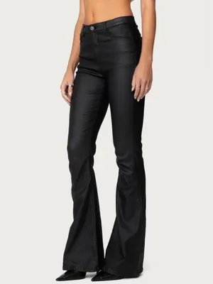 Edikted Faux Black Leather Flare Pants thumbnail 3