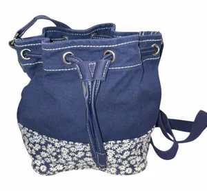 Lands’ End Navy Blue Canvas Daisy Drawstring Bucket Bag Shoulder Bag Crossbody thumbnail 1