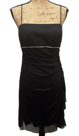 Betsy & Adam Vintage Y2K Black Ruched Rhinestone Midi Homecoming Dress Modern 6‎ thumbnail 1
