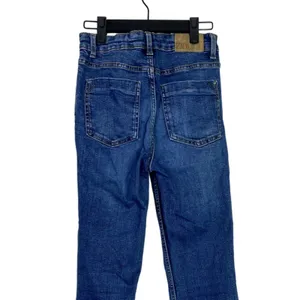 ZARA Flared High Rise Straight Leg Raw Hem Broken In Jean Zip 2 Dark Blue Wash thumbnail 6