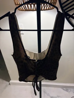 PrettyLittleGarbage Leopard Bustier Crop Top Brown thumbnail 4