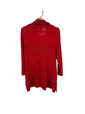 Ali Miles Red black Textured Knit Turtleneck tunic Top L stretch casual career thumbnail 2