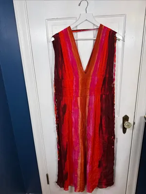 ZARA Sleeveless V-Neck Bead Tie Dye Midi Dress W2567 Sz S thumbnail 8