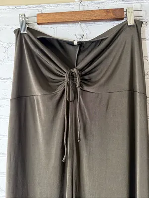 Free people dark green olive Drawstring Waist Maxi Skirt slinky ruched medium thumbnail 3