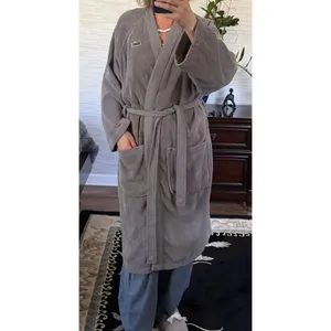 Lacoste Gray Terry Cloth Robe 100% Cotton Unisex Cozy Bathrobe XL thumbnail 8