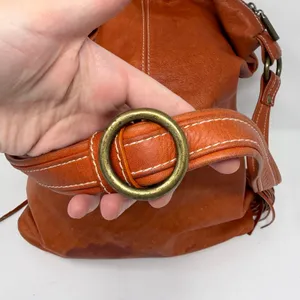 Avorio Italian Leather Tassel Shoulder Bag Orange Boho Womens Large thumbnail 5