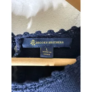 Brooks Brothers Navy Blue Cable Knit Short Sleeve Sweater Scallop Trim Large thumbnail 3