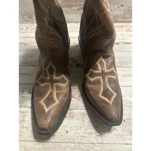 Justin Boots Western Cowgirl Women's Size 6.5 D Brown Cross Faith Brown Leather thumbnail 4