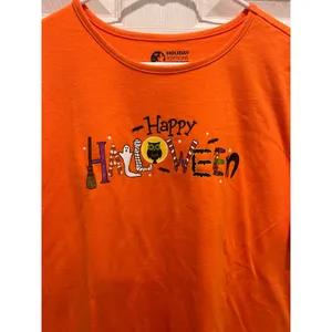 Holiday Editions Happy Halloween Graphic Tee Orange Cotton Scoop XXL Teacher thumbnail 2
