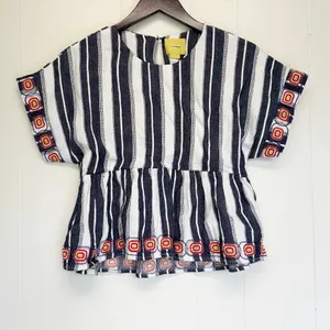 ANTHROPOLOGIE Maeve Vieques Midi Top Linen Embroidered Small thumbnail 3