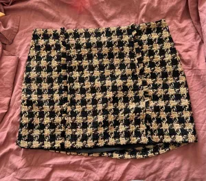 House of Harlow 1960 Mini Skirt Tweed Houndstooth Tan Black Women's large thumbnail 1