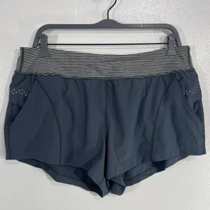 Zella Womens‎ XL Lined Athletic Shorts Striped Waistband Pockets Gray Blue Gym thumbnail 2