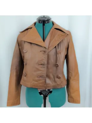 Ladies' Vintage Double Breasted Brown Leather Jacket thumbnail 5
