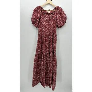 Sezane‎ Women Red Floral Maxi Dress Sz 36 Peasant Boho Cottagecore Feminine thumbnail 10