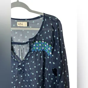 Hollister Navy Blue Embroidered Sheer Blouse‎ - Size Large thumbnail 3