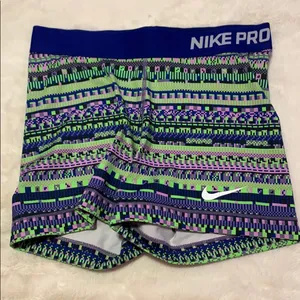 Green, Purple, and Blue Print Nike Pro Shorts thumbnail 2