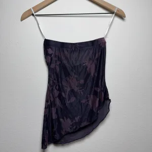 Lulus Womens Tube Top XS Navy Purple Burnout Velvet Floral Asymmetric Strapless thumbnail 6