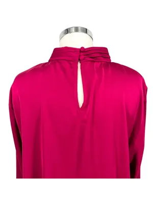 Halogen High Neck Flared Cuff Satin Blouse Fuschia Pink Size Large NWOT thumbnail 10