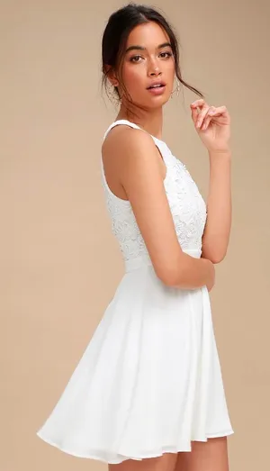 Lulus Lover's Game White Lace Skater Dress size small retails $59 thumbnail 1