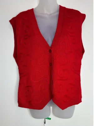 Alfred Dunner vintage wool blend Red VNeck Knit Button-Front Sweater Vest medium thumbnail 1