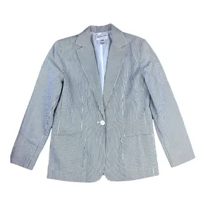 Pendleton Womens Gray White Seersucker Striped One Button Blazer Jacket M Summer thumbnail 1