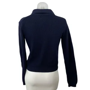 Brandy Melville Women's Black Ribbed Knit Long Sleeve Polo Sweater Top Size S thumbnail 4