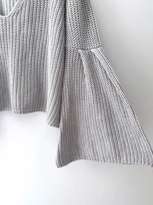 Free People Damsel Bell Sleeve Chunky Knit Sweater Gray XS Boho thumbnail 9