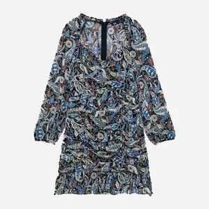 ZARA Paisley Floral Ruched Dress Ruffled Mini Metallic Party Cocktails Small‎ thumbnail 9