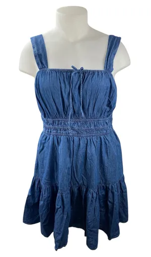 NEW Gap Blue Sleeveless Tiered Ruffle Chambray Denim Jean Mini Blouson Dress XL thumbnail 1