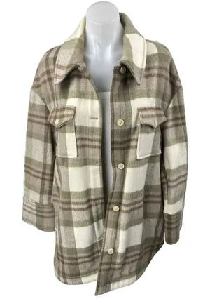 MNG Mango Brown Tan Plaid Checkered Long Sleeve Button Down Shirt Jacket Sz XS-S thumbnail 1