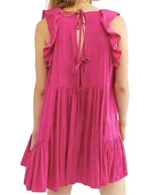 Free People Women’s XS Fuchsia Pink Want Your Love Ruffled Hems Tie Back Dress thumbnail 3