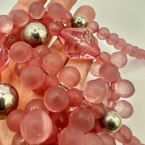 Pink cluster beaded vintage necklace thumbnail 9