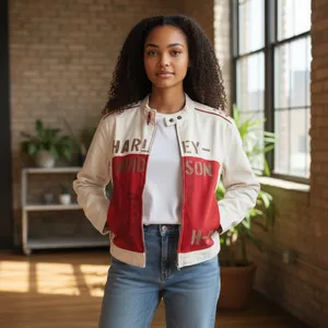 Harley-Davidson Vintage Y2K Women's White Motorcycle Jacket XL Eagle Graphic thumbnail 5