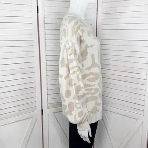 Pink Lily Animal Cheetah Print Balloon Sleeve Sweater Ivory Tan‎ Small thumbnail 4