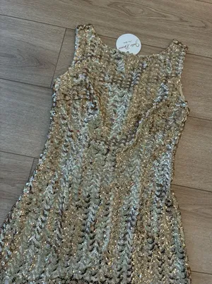 NWT Julie Brown Women’s Lauryn Dress Gold Firecracker Chiffon Sequin Size 2 thumbnail 1